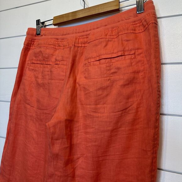 Victoria Secret Linen Pants Size 8 Orange Drawstring Pockets Cuffed 30"L Beach - Picture 6 of 9